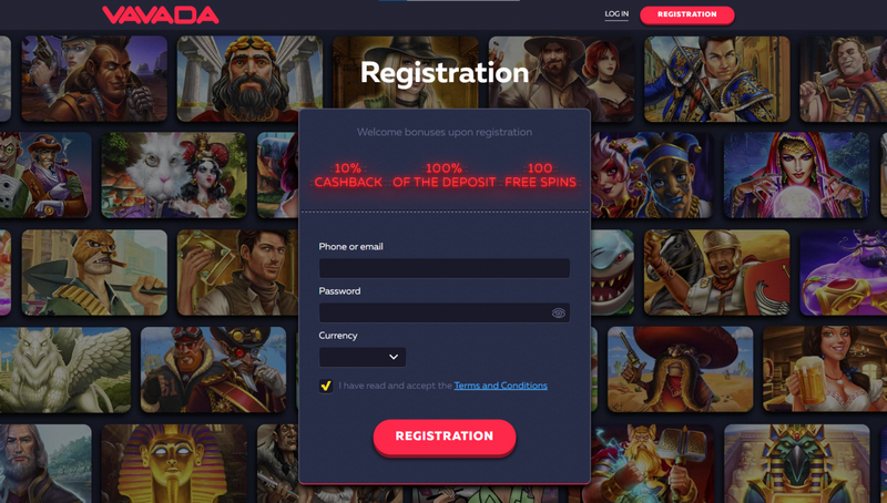 Регистрация и вход в казино VAVADA